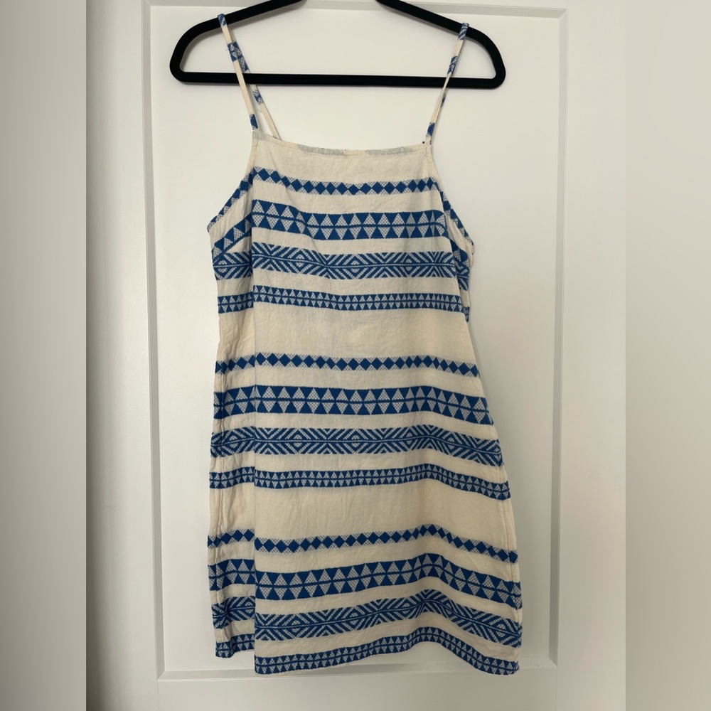 Aerie Blue and White Patterned Sundress Open Back Size Medium